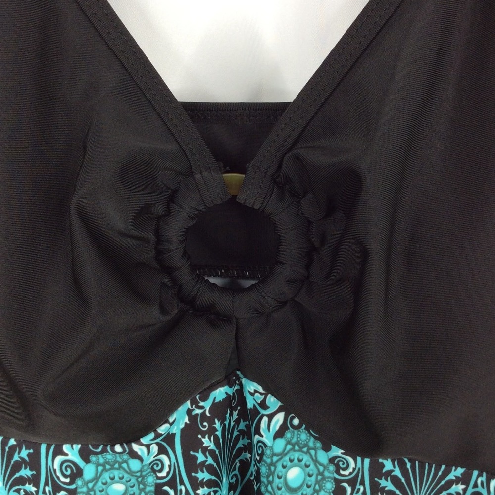 Women's 2PC Swimsuit Set Size 1XL Green Black Tankini Top Boyshorts Bottoms - Picture 6 of 15